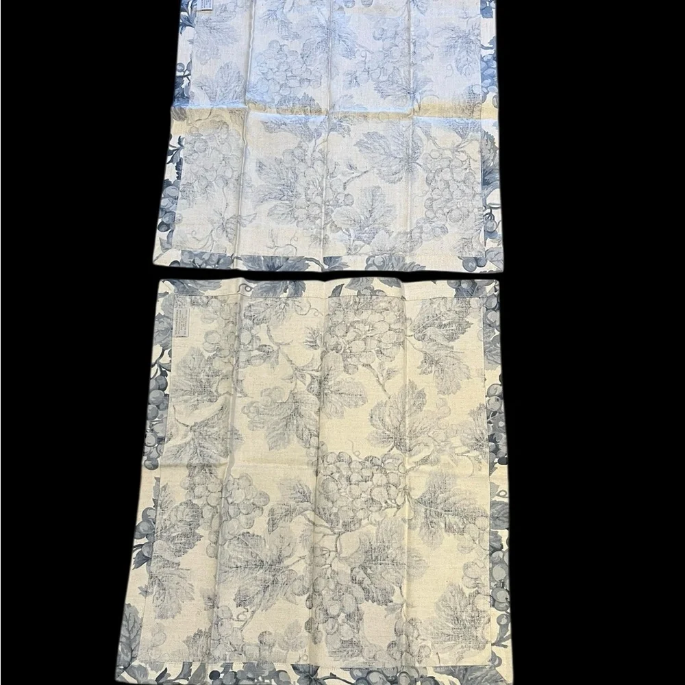 Williams Sonoma Toscana Grapes Blue Gray Linen Cotton Napkins 20” Made in Italy